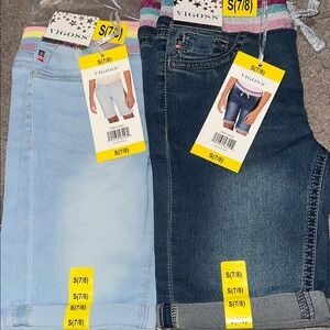 2x pack girls S (7/8) skinny shorts dark and light denim style